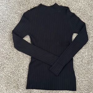Black Ribbed Mock Neck with Gold Buttons